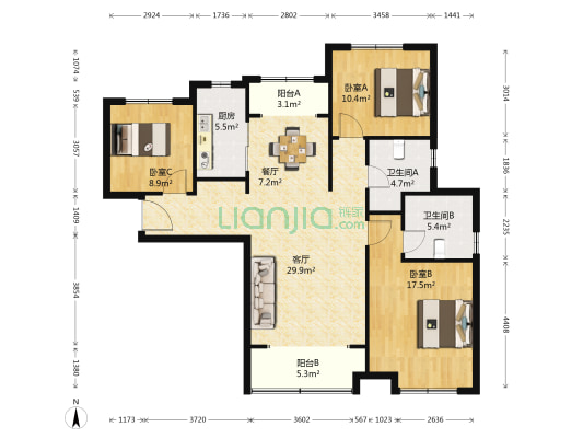 嘉辰丽景苑 3室2厅2卫 131平方