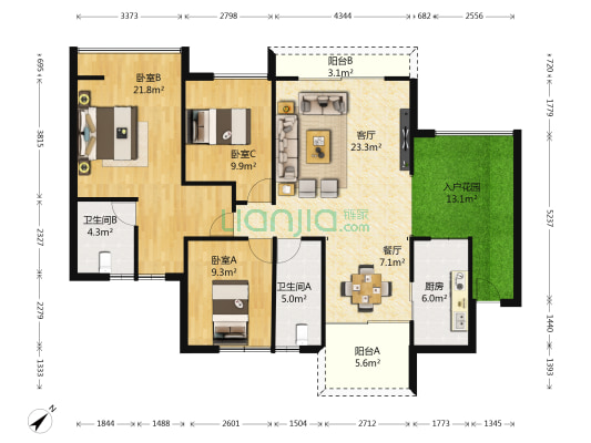 利亨花园 3室2厅2卫 132平方