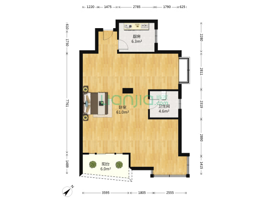 东方佳园 1室0厅1卫 91平方