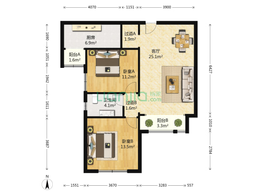 非常旺角望湖花园 2室1厅1卫 92平方