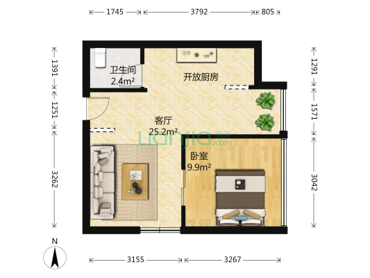 现代大厦 1室1厅1卫 50平方