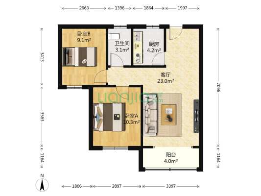 宏锦康郡 2室1厅1卫 68平方