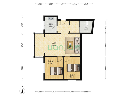 玉灵小区 2室1厅1卫 75平方