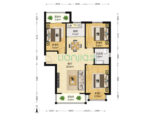 正源吉祥e家祥福园 3室1厅1卫 98平方