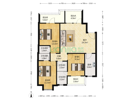中御公馆 3室1厅4卫 109平方