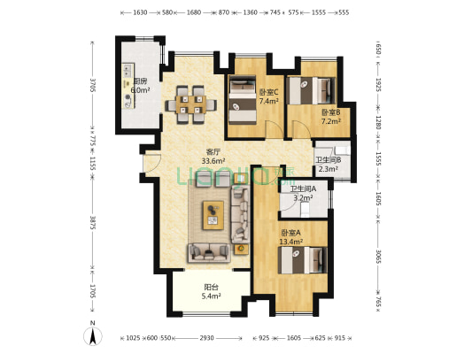 融侨城 3室1厅2卫 118平方