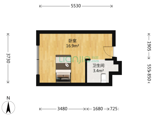 天佑大厦 1室0厅1卫 32平方