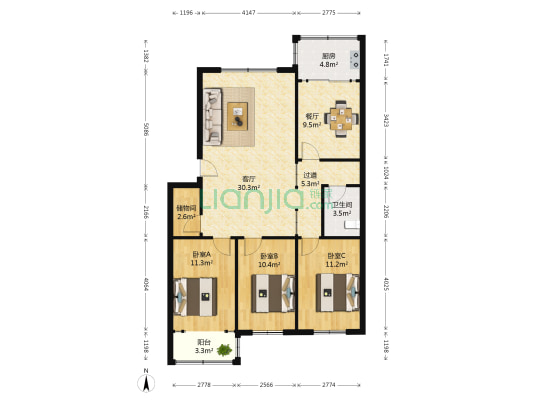 东关小区 3室2厅1卫 116平方