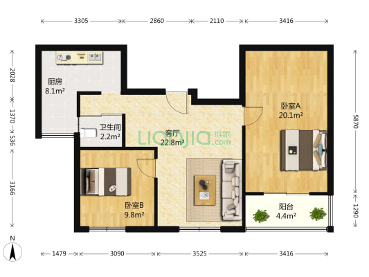 丰华园精装两房 拎包入住 老证后期税费少-户型图