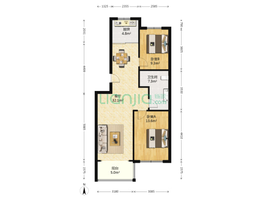 钱江花园 2室1厅1卫 87平方
