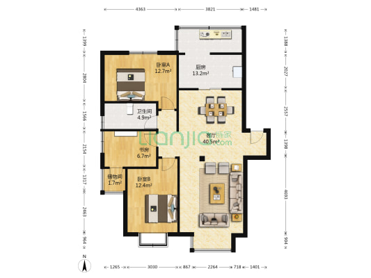 黎明水晶园 3室1厅1卫 109平方