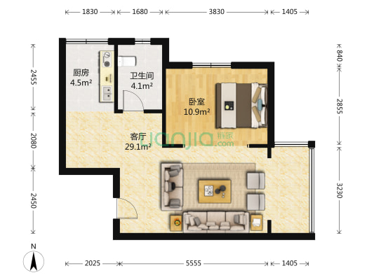 财富天地 1室1厅1卫 69平方