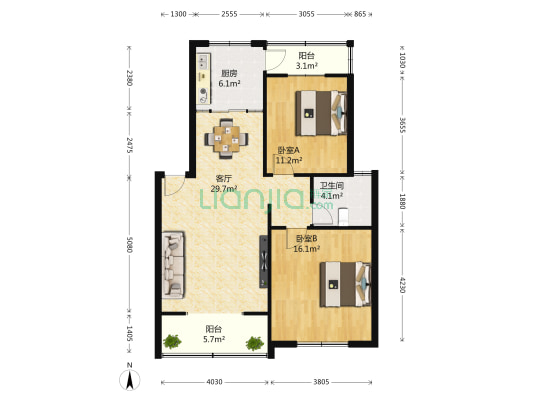 永欣新寓桂花苑 2室1厅1卫 97平方