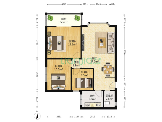 东晖花园四期 3室1厅1卫 85平方
