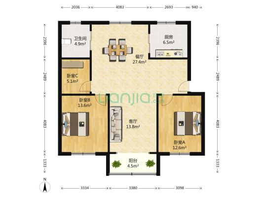 莫家弄1弄小区 3室2厅1卫 102平方