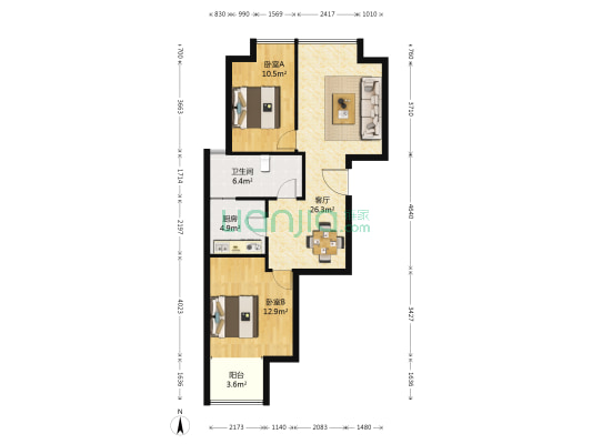国金华府 2室1厅1卫 87平方