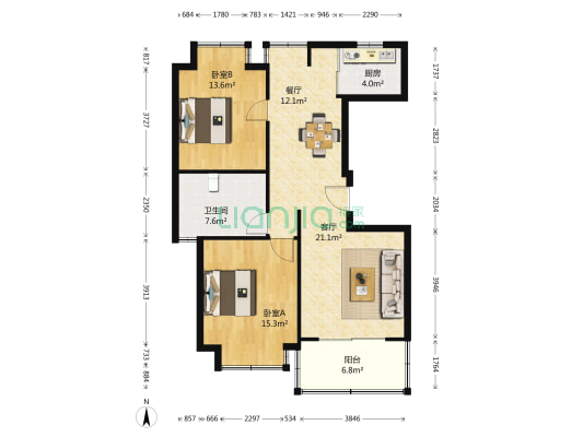 万科新里程 2室2厅1卫 94平方