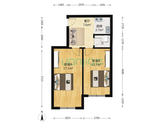 光荣小区 2室1厅1卫 56平方