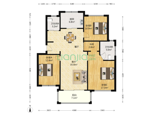 得力新和人家 4室1厅2卫 116平方