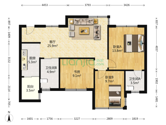 龙玺台 3室1厅2卫 80平方
