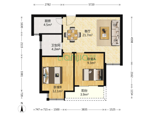 启航社河西区 2室1厅1卫 71平方
