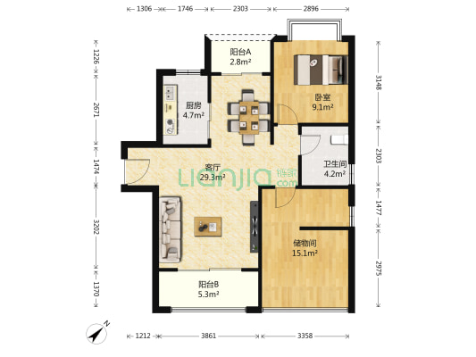 康德国会山 1室1厅1卫 84平方