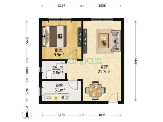 槐树苑二期民苑 1室1厅1卫 48平方