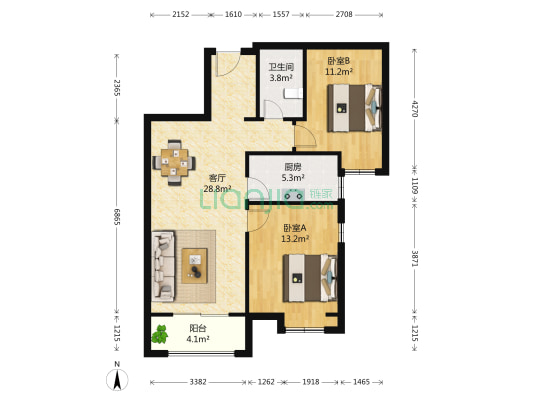龙湖滟澜荟 2室1厅1卫 88平方