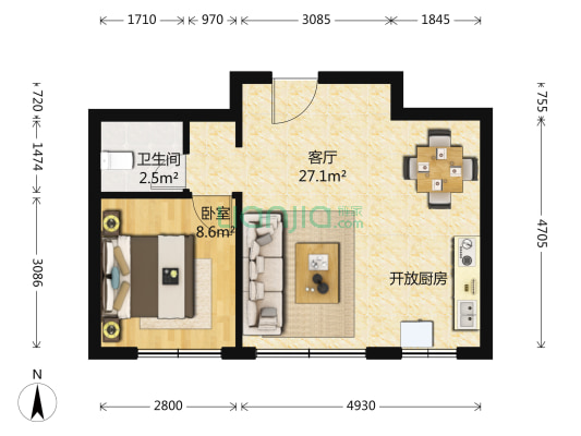 鲁能泰山7号 1室1厅1卫 51平方