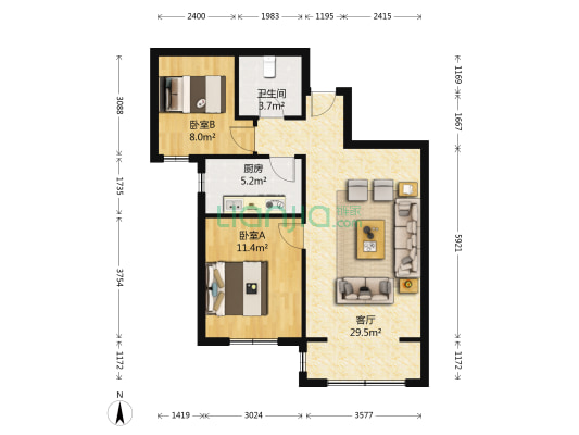 首创国际半岛梅诺卡小镇 2室1厅1卫 85平方