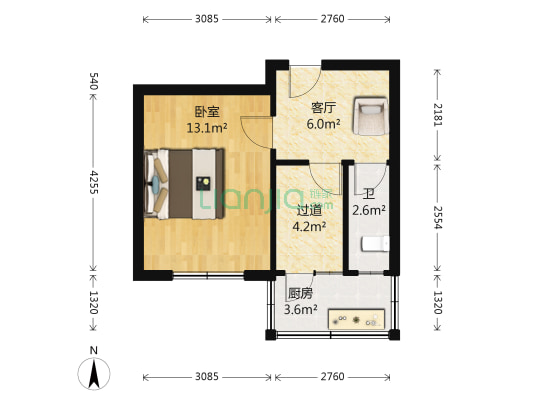 市电信局宿舍 1室1厅1卫 37平方