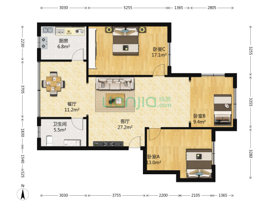 襄阳市樊城区环保局家属院 3室2厅1卫 102平方