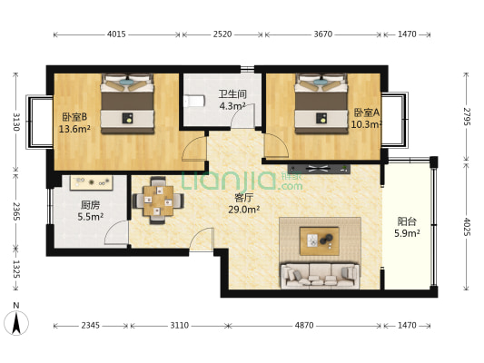 园丁苑 2室1厅1卫 84平方