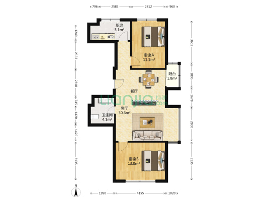 水晶城三期 2室1厅1卫 89平方
