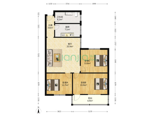 燕庄486号院 3室1厅1卫 108平方