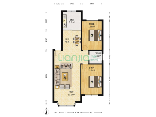 东城名郡东区 2室2厅1卫 101平方