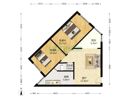 外化成五里墩东二巷10号 2室1厅1卫 67平方