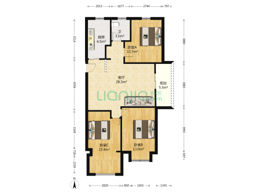 银亿上郡 3室1厅1卫 101平方