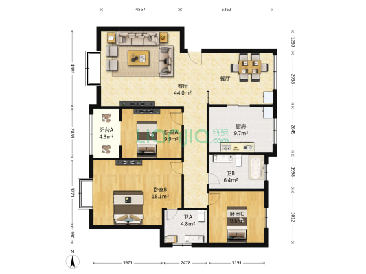 九鼎頌園 3室1厅2卫 133平方