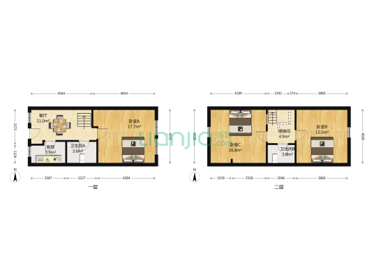横港路133号 3室1厅2卫 59平方