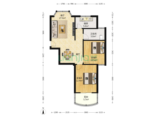 嘉隆公寓 2室1厅1卫 81平方