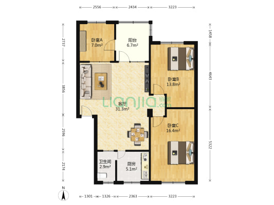 东晓苑 3室1厅1卫 100平方