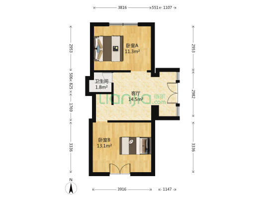 吉盛小区三期 2室1厅1卫 52平方