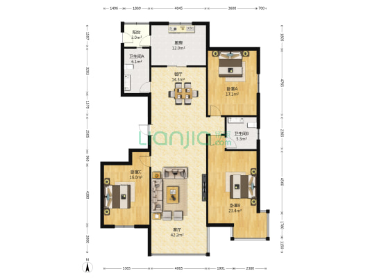 审计署家属院 3室2厅2卫 165平方
