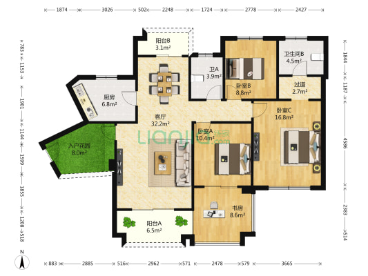 爱加西西里 4室1厅2卫 130平方