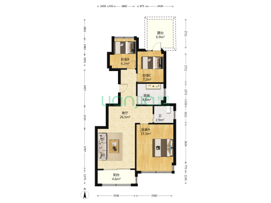 鼎豪名苑 3室1厅1卫 86平方