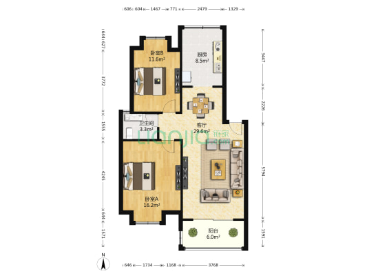 路通城邦小区 2室1厅1卫 85平方