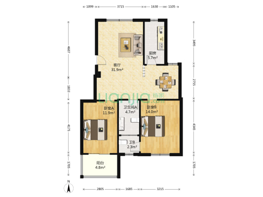锦惠园 2室1厅2卫 99平方
