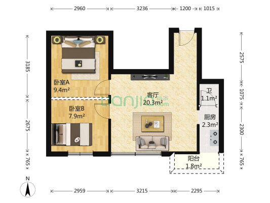 文明路 2室1厅1卫 45平方