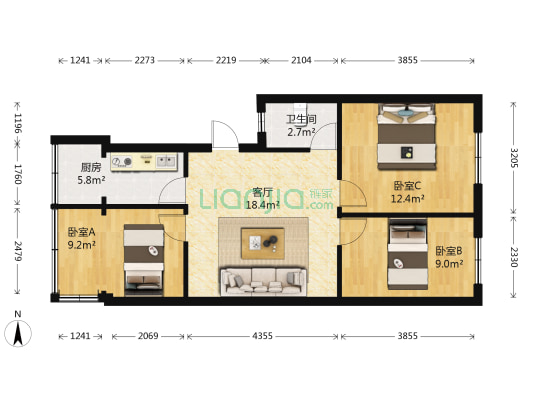 科院街4号 3室1厅1卫 72平方